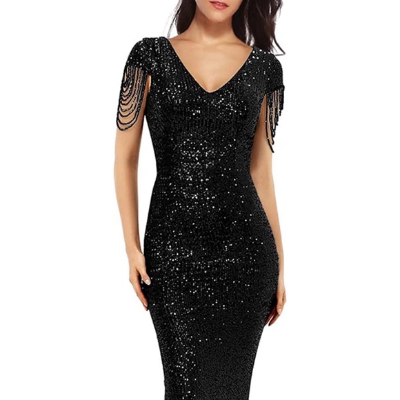 Dresses | Black Sequin Long Dress | Poshmark